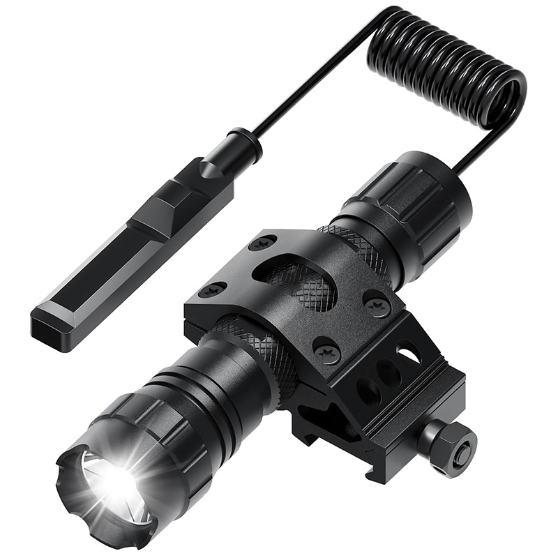 FL11-MB Tactical Flashlight, 1200 Lumens Small Flashlight, with Offset Mount & Pressure Switch, 200m Beam Range, 4H Runtime, Rainproof and Shockproof for Outdoor Hunting, Search, Rescue