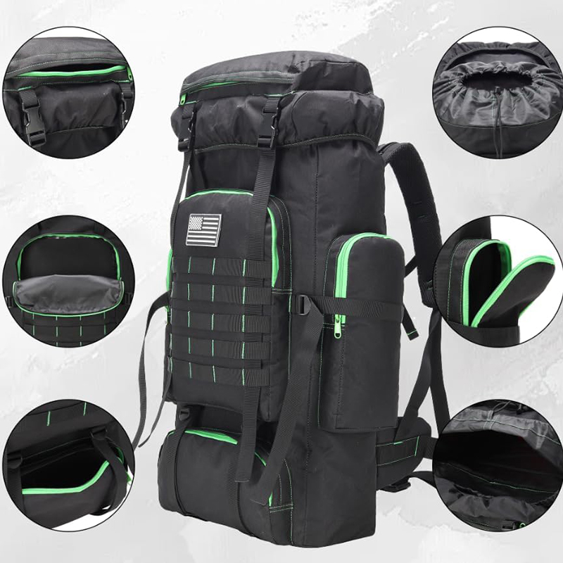 Hiking Backpack for Men 70L Blackgreen Camping Backpack Military Rucksack Molle 3 Days Assault Pack for Climbing - Image 3