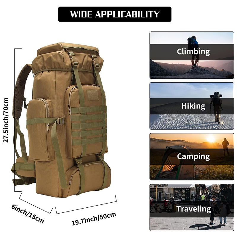 Hiking Backpack for Men 70L Khaki Camping Backpack Military Rucksack Molle 3 Days Assault Pack for Climbing - Image 3
