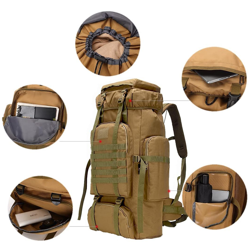 Hiking Backpack for Men 70L Khaki Camping Backpack Military Rucksack Molle 3 Days Assault Pack for Climbing - Image 4