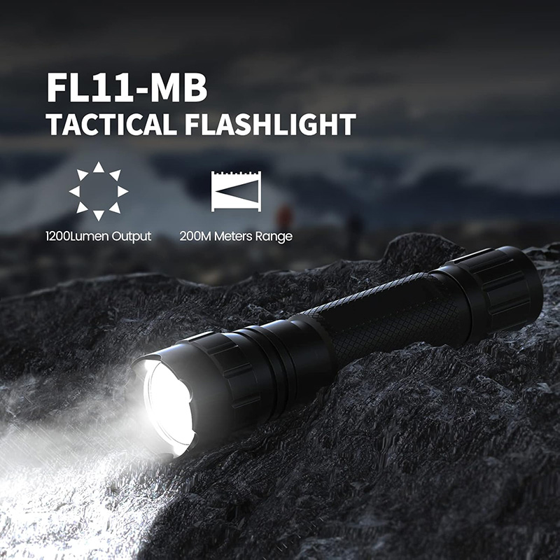 FL11-MB Tactical Flashlight, 1200 Lumens Small Flashlight, with Offset Mount & Pressure Switch, 200m Beam Range, 4H Runtime, Rainproof and Shockproof for Outdoor Hunting, Search, Rescue - Image 6