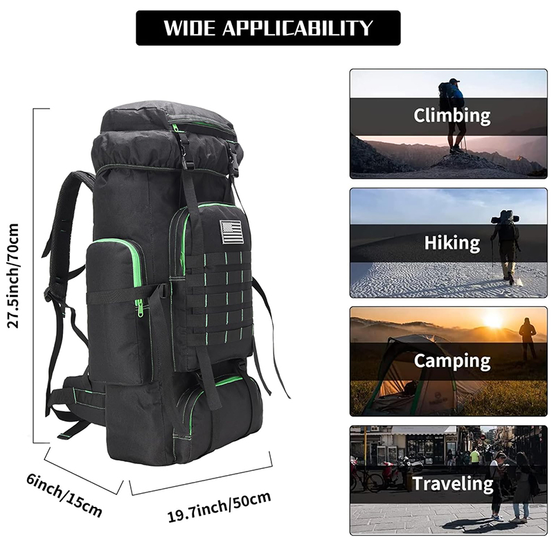 Hiking Backpack for Men 70L Blackgreen Camping Backpack Military Rucksack Molle 3 Days Assault Pack for Climbing - Image 5