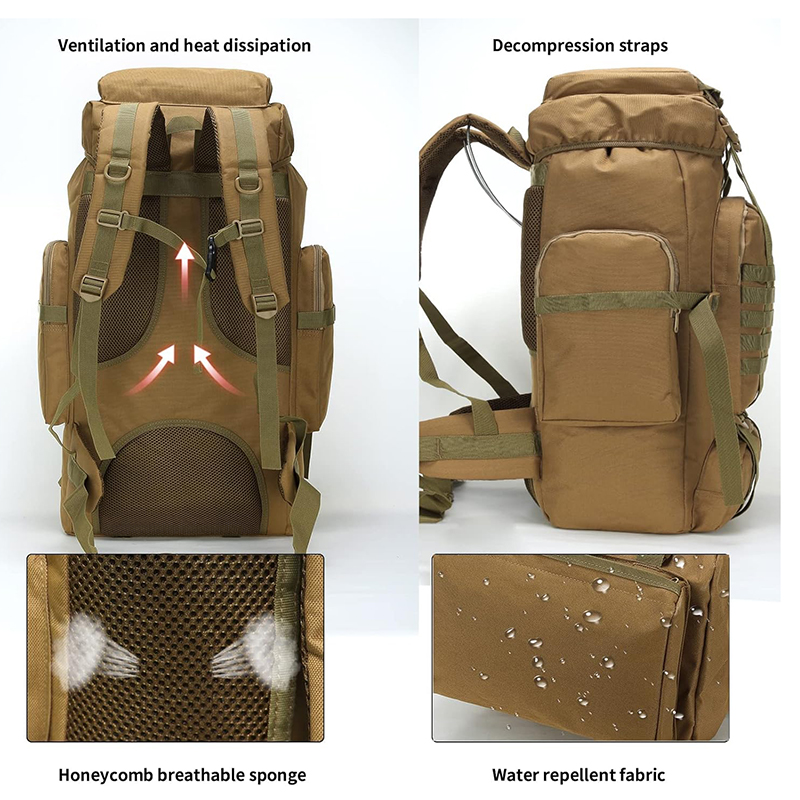 Hiking Backpack for Men 70L Khaki Camping Backpack Military Rucksack Molle 3 Days Assault Pack for Climbing - Image 5