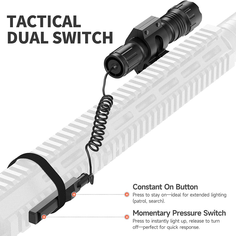 FL11-MB Tactical Flashlight, 1200 Lumens Small Flashlight, with Offset Mount & Pressure Switch, 200m Beam Range, 4H Runtime, Rainproof and Shockproof for Outdoor Hunting, Search, Rescue - Image 4