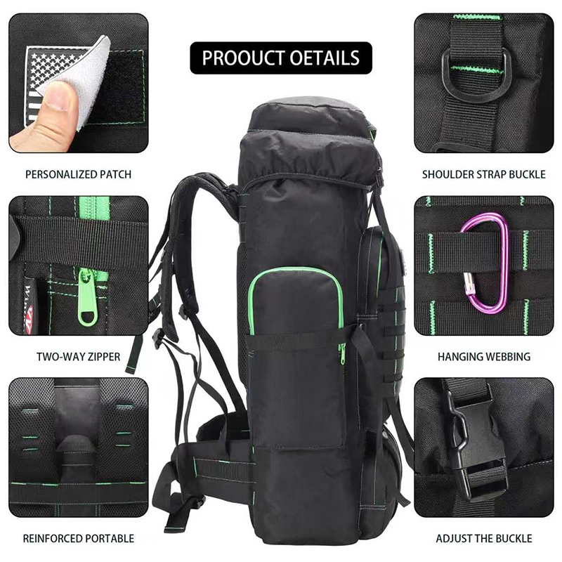 Hiking Backpack for Men 70L Blackgreen Camping Backpack Military Rucksack Molle 3 Days Assault Pack for Climbing - Image 6
