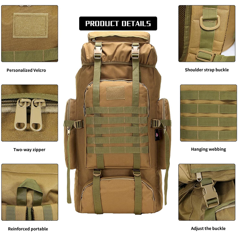 Hiking Backpack for Men 70L Khaki Camping Backpack Military Rucksack Molle 3 Days Assault Pack for Climbing - Image 6