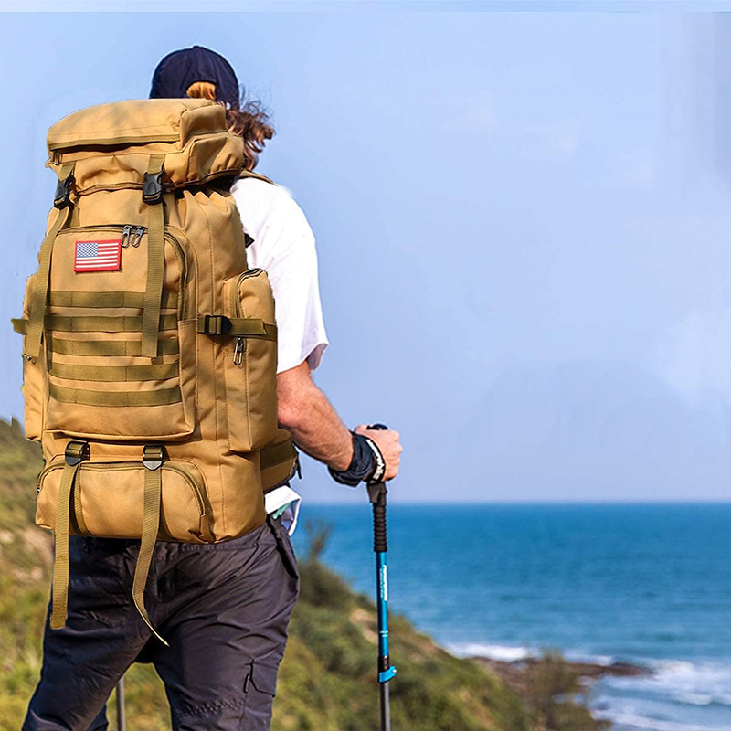 Hiking Backpack for Men 70L Khaki Camping Backpack Military Rucksack Molle 3 Days Assault Pack for Climbing - Image 7