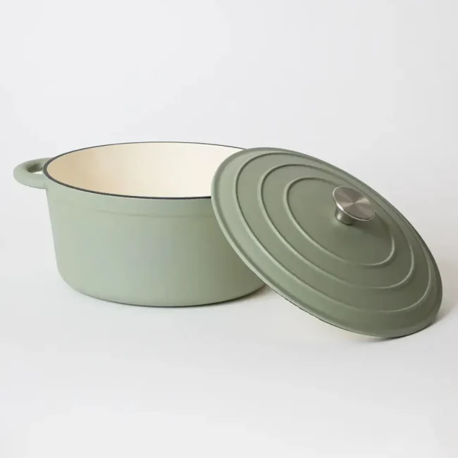 George Collective - Cast Iron Round Casserole 28cm - Matte Sage/Silver Lid - 图片 2