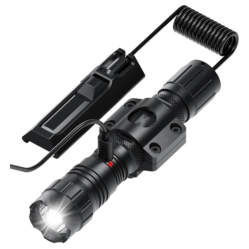 FL32 Rechargeable Tactical Flashlight 1500 Lumen, with Strobe, USB-C Charging, IPX7 Waterproof, Includes Pressure Switch & M-Lock Mounts