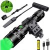 Green Light Flashlight, Rechargeable LED Green Light Tactical Flashlight with Pressure Switch, 5 Modes & Zoomable Deer Hunting Light, IPX4 waterproof Hog Lights for Night Hunting Coyote Varmint