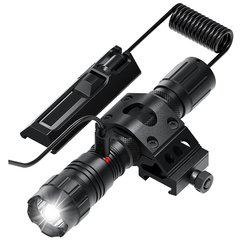FL31 Rechargeable Flashlight 2000 Lumen, USB-C Tactical Light with Adjustable Focus, 4 Modes (Ultra/High/Low/Strobe), IPX7 Waterproof, Includes Pressure Switch & Picatinny Mount