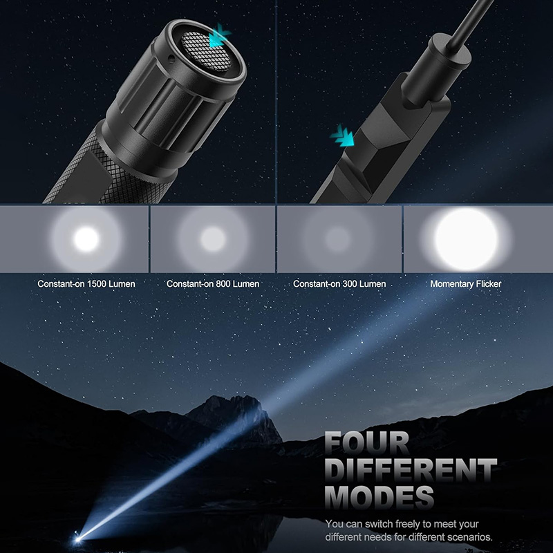 FL31A 1500 Lumen LED Tactical Flashlight IPX7 Rating Rechargeable 4 Modes Weapon Light Picatinny Rail Flashlight Included with Pressure Switch - Image 6