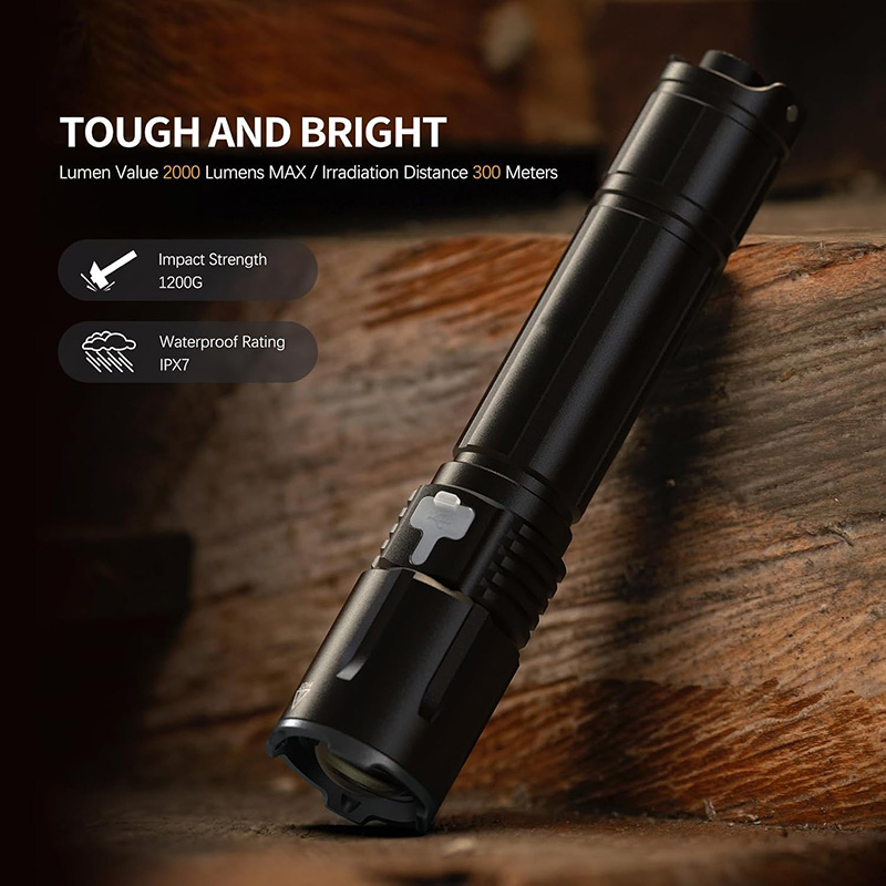 FL26 Rechargeable Tactical Flashlight 2000 Lumen, Adjustable Focus Light with Pressure Switch, USB-C Charging, IPX7 Waterproof, 4 Modes (Ultra/High/Low/Strobe) for Hunting & Outdoor - Image 4