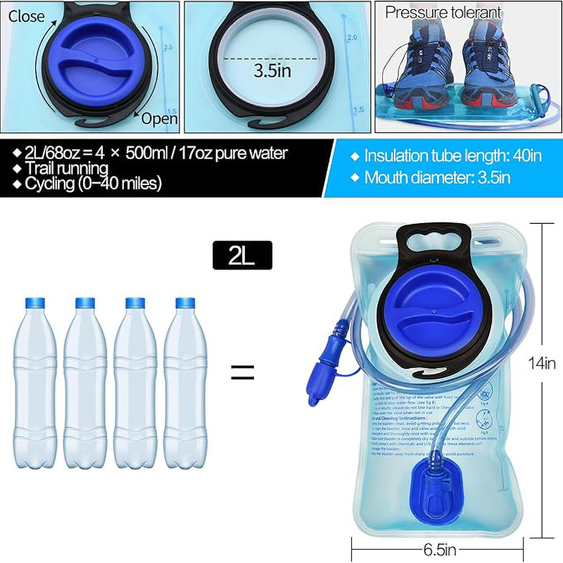 1.5L/2L Hydration Bladder, Large Opening Water Storage Bladder Bag, for Cycling Hiking Camping - Image 3