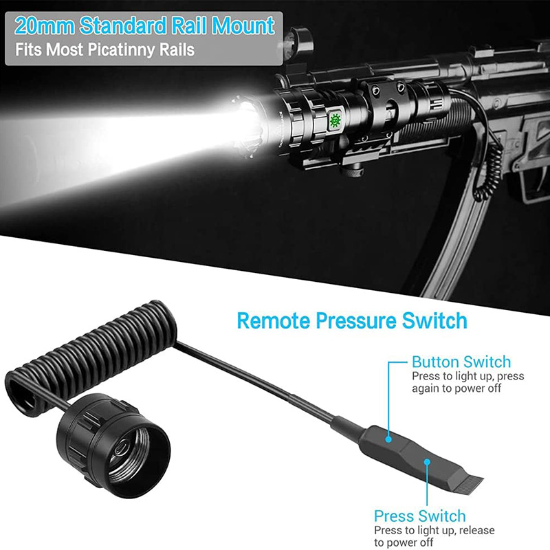 ZeYouai Tactical Flashlight with Rail Mount, Rechargeable LED Flashlight, Super Bright Torch Light 5 Modes Waterproof Weapon Light Pressure Switch Include for Hunting - Image 3