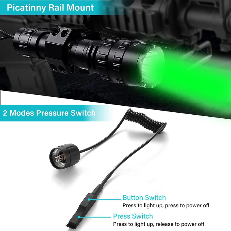 Green Light Flashlight, Rechargeable LED Green Light Tactical Flashlight with Pressure Switch, 5 Modes & Zoomable Deer Hunting Light, IPX4 waterproof Hog Lights for Night Hunting Coyote Varmint - Image 3