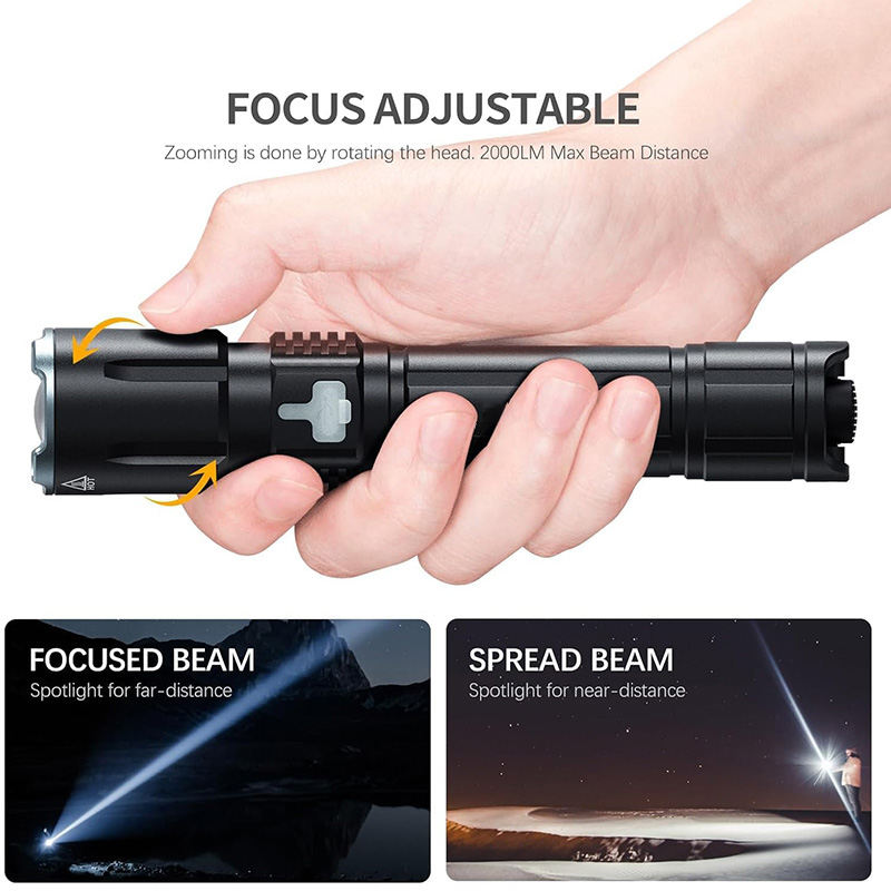 FL26 Rechargeable Tactical Flashlight 2000 Lumen, Adjustable Focus Light with Pressure Switch, USB-C Charging, IPX7 Waterproof, 4 Modes (Ultra/High/Low/Strobe) for Hunting & Outdoor - Image 5