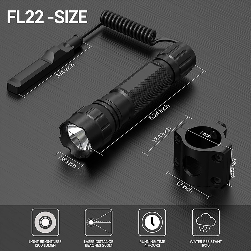 FL22 Tactical Flashlight 1200 Lumens LED Light M Lock Rail Mount Ar Flashlight with Pressure Switch - Image 5