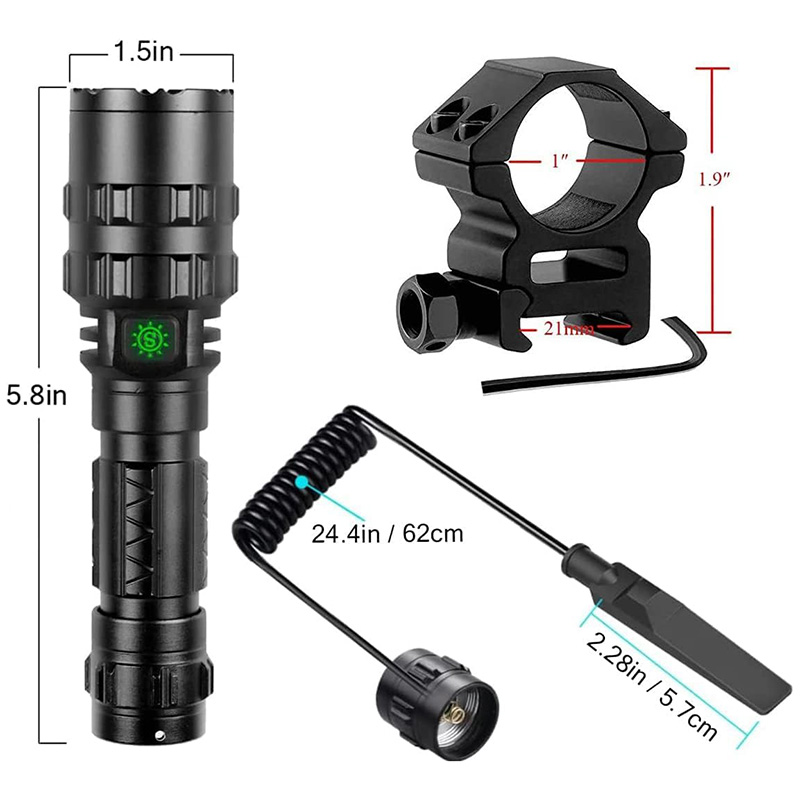 Green Light Flashlight, Rechargeable LED Green Light Tactical Flashlight with Pressure Switch, 5 Modes & Zoomable Deer Hunting Light, IPX4 waterproof Hog Lights for Night Hunting Coyote Varmint - Image 5