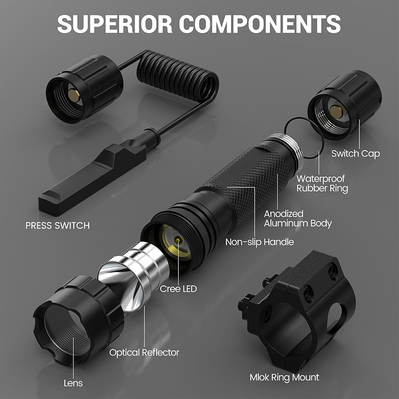 FL22 Tactical Flashlight 1200 Lumens LED Light M Lock Rail Mount Ar Flashlight with Pressure Switch - Image 6