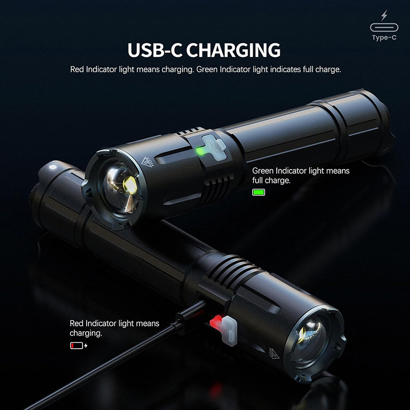 FL26 Rechargeable Tactical Flashlight 2000 Lumen, Adjustable Focus Light with Pressure Switch, USB-C Charging, IPX7 Waterproof, 4 Modes (Ultra/High/Low/Strobe) for Hunting & Outdoor - Image 6