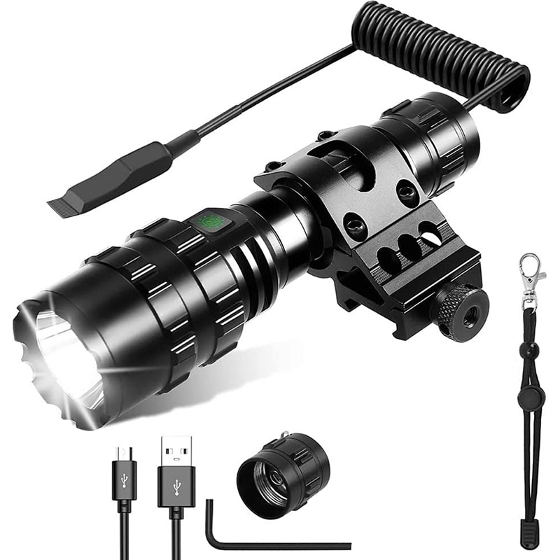 ZeYouai Tactical Flashlight with Rail Mount, Rechargeable LED Flashlight, Super Bright Torch Light 5 Modes Waterproof Weapon Light Pressure Switch Include for Hunting