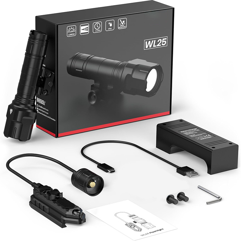 WL25 1200 High Lumens Tactical AR Flashlight LED Light with Pressure Switch & Fixed Picatinny Rail Mount, 3 Modes - High/Low/Strobe - Image 7