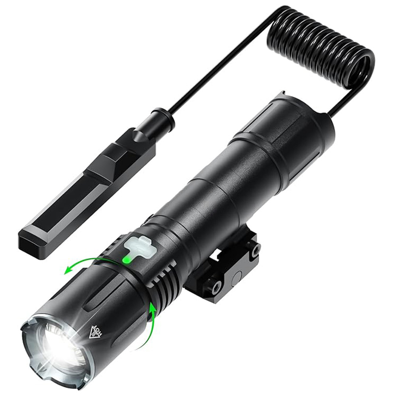 FL27 Rechargeable Flashlight 2000 Lumen, USB-C Tactical Light with Adjustable Focus, 4 Modes (Ultra/High/Low/Strobe), IPX7 Waterproof, Includes Pressure Switch & Picatinny Mount